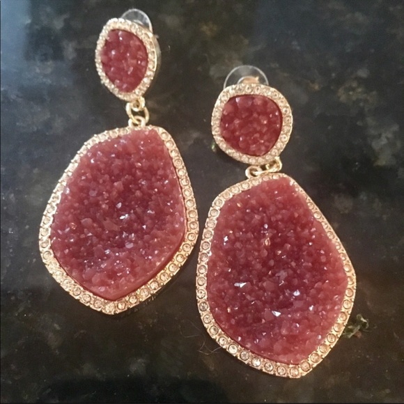 Druzy Quartz Earrings in Vermillion - Picture 2 of 4